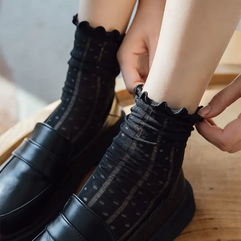 

Милые носки для девочек в японском стиле Лолита, милые кружевные носки с оборками в стиле Харадзюку для косплея, милые носки для девочек, выс...