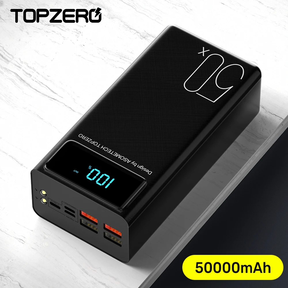 

Power Bank 50000mAh Portable Charger Wiht LED Light Powerbank 50000 mAh External Battery Poverbank For iPhone 12 11 X Xiaomi Mi
