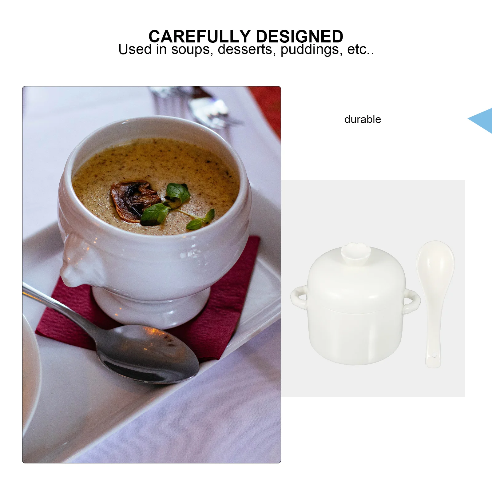 Olla peque&ntilde;a de cer&aacute;mica para sopa, estofado con tapa, vajilla de cer&aacute;mica para el hogar (blanco), 1 ud.-5