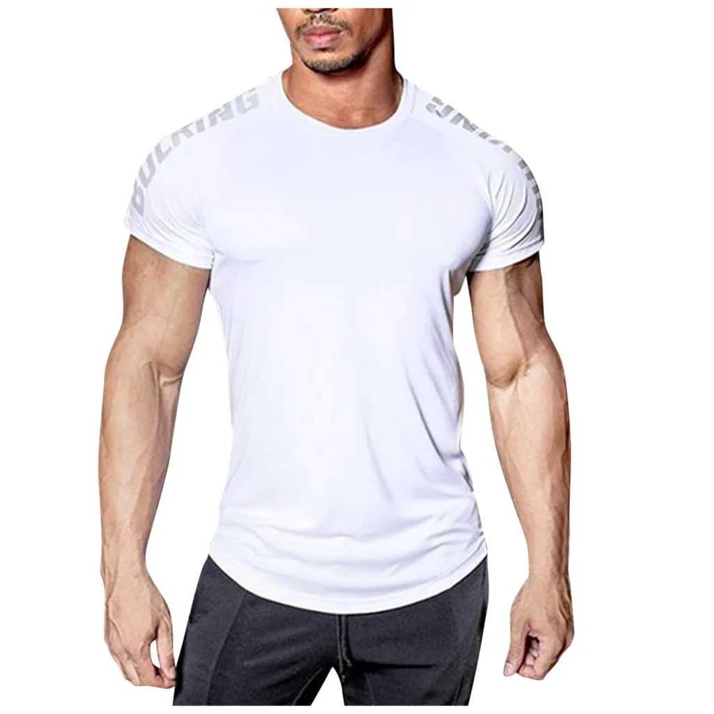 Мужской обтягивающий Быстросохнущий Фитнес топ с короткими рукавами