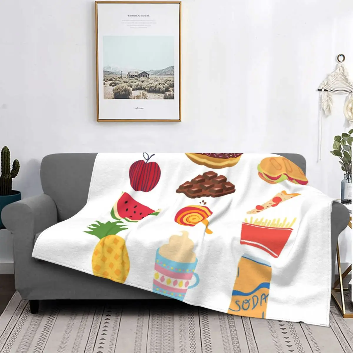 

Pack Junk Food Blanket Burger Cheese Plush Warm UltraSoft Flannel Fleece Throw Blanket For Bedding BedSheet Quilt Couch