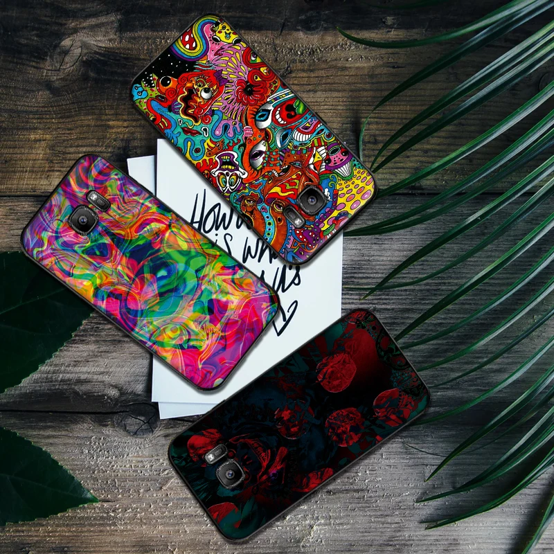 Luxury Black Case For Samsung A3 4 5 6 plus A8 9 A10 A20 30 A40 50 A60 A70 2017 M40 J6 Cover Art color illusion graffiti | Мобильные