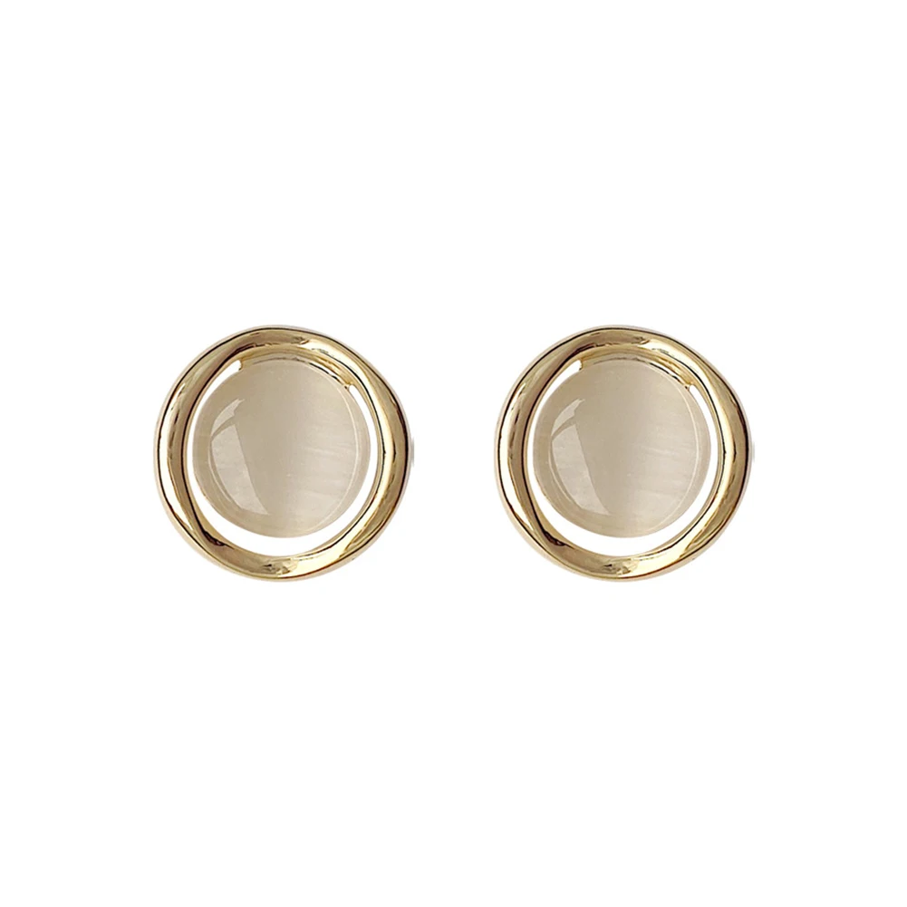 

2021Japan New Vintage Round Cat's Eye Opal Stone Big Stud Earrings Women Fashion Temperament Charm Gold Stud Earrings Jewelry