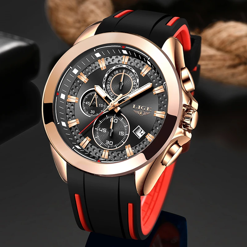Часы наручные LIGE мужские с хронографом Спортивные кварцевые армейские в стиле