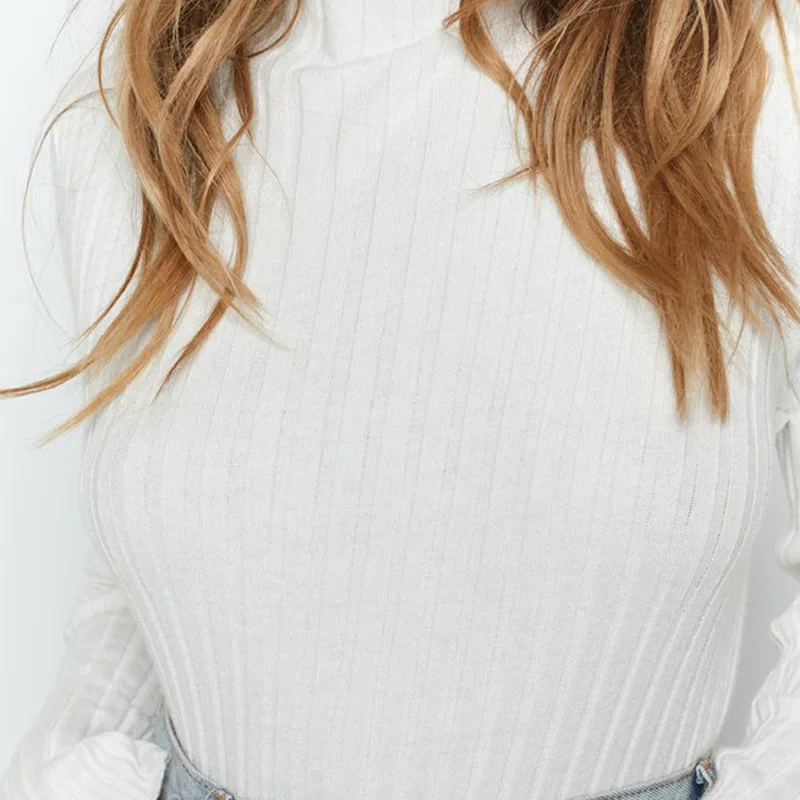 Ursohot Autumn Long Sleeve Ribbed T-Shirts Women Turtleneck Vintage Tops Solid Slim Casual Jumper Streetwear Tee Shirts 2019 New | Женская