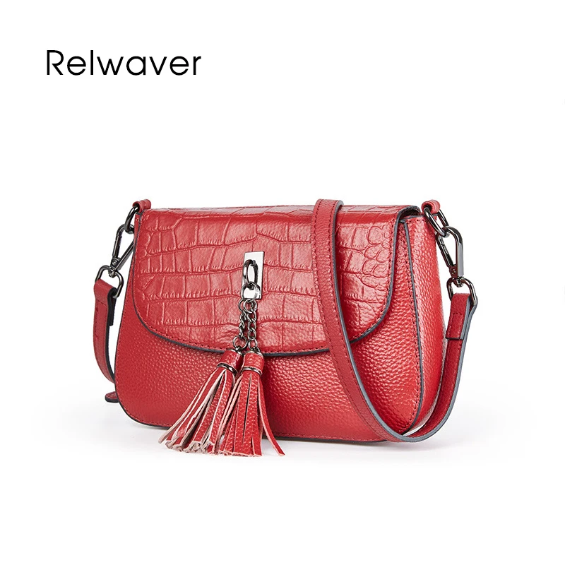 

Small crocodile cowhide women messenger bags tassel genuine leather crossbody bag versatile shoulder bag lovely flap