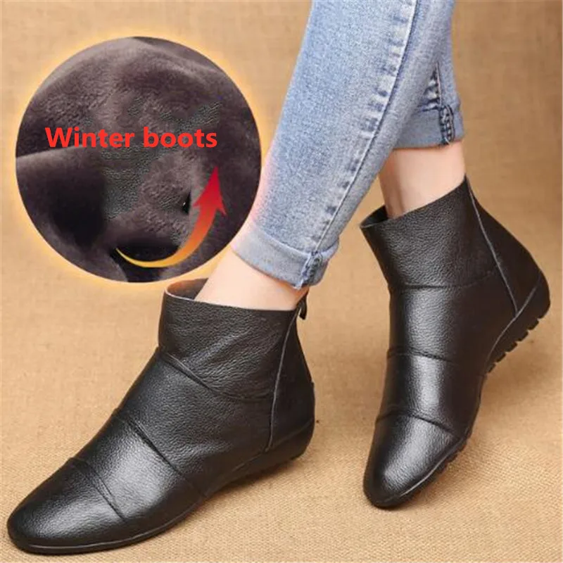 Promotion Top Soft Cowhide Single Boots Autumn Ankle Flat Sole Non-slip Casual Shoes Warm Winter Women | Обувь