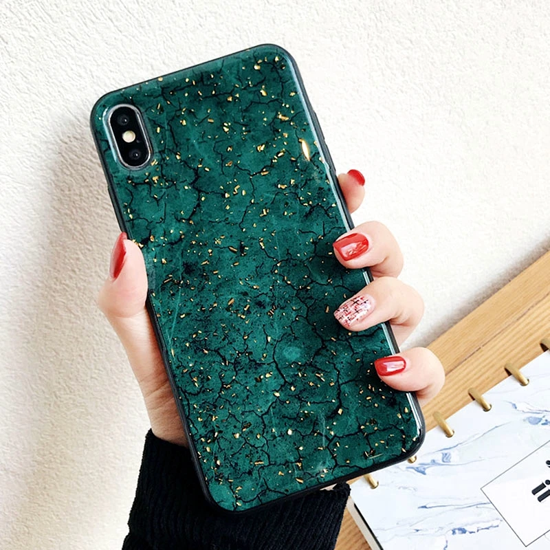 marble green Резиновый чехол с 3D милым стежком единорогом и котом для iPhone 7, 6, 6S Plus, 5S, SE, мягкий силиконовый чехол с мультипликационным принтом для iPhone X, XS, 8, 7, 6 S, чехол - Цвет: marble green