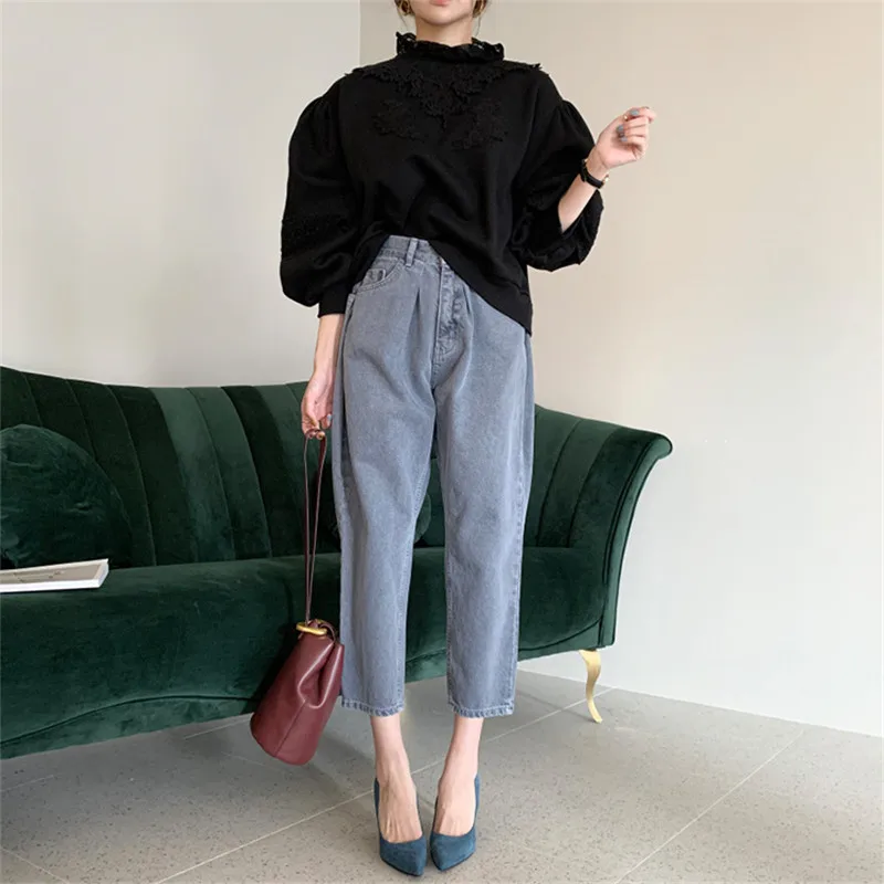 

HziriP Solid Plus Velvet Thick Warm Sweatshirt Women 2021 New OL Wear Fashion Loose Lace High Collar Sweatshirts Outwear Tops