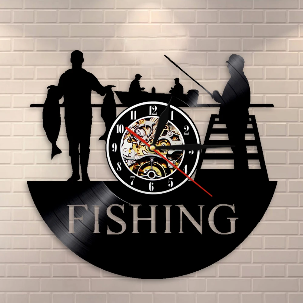 Бесшумные кварцевые настенные часы для рыбалки с виниловой пластиной и озера