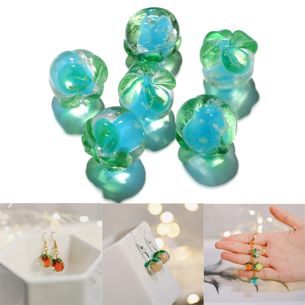 

10Pcs/Lot Round Luminous Persimmon Glass Beads Earring Keychain Pendant Necklace For DIY Jewelry Making Accessories Findings