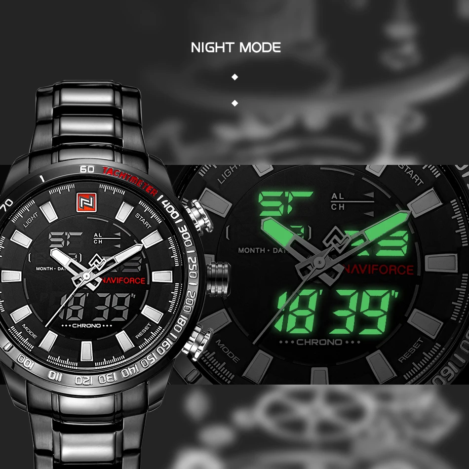 NAVIFORCE новые роскошные мужские спортивные часы Chrono брендовые военные водонепроницаемые электронные наручные часы с подсветкой мужские часы с секундомером