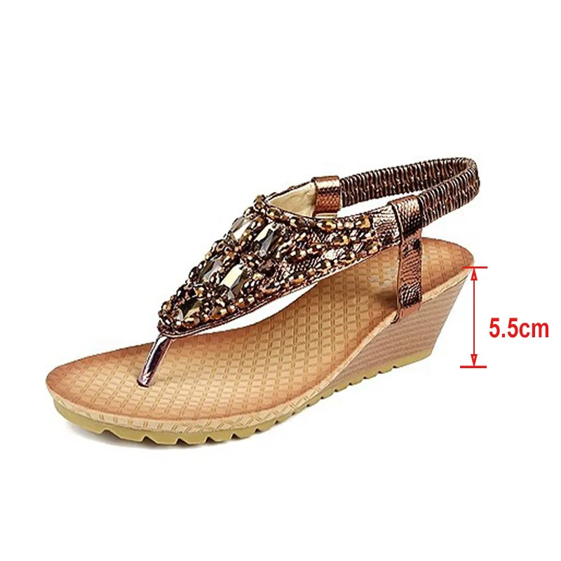 

Summer Women's Shoe Ladies Wedgeheel Clip Toe Retro Sandals 2021 Style Slip On Plus Size Casual Beach Crystal Elegant Shoes