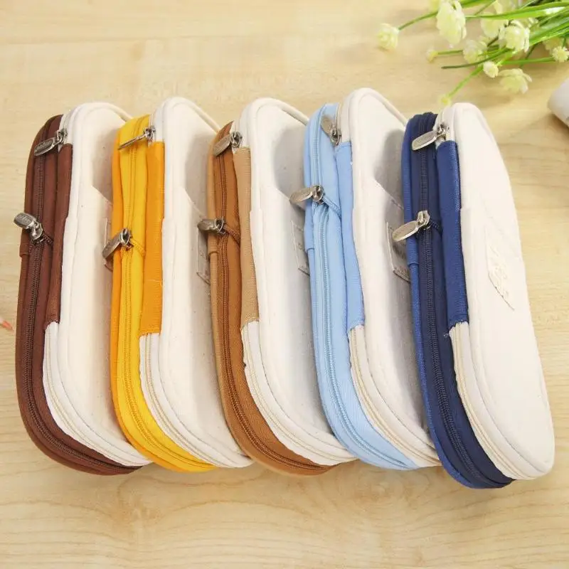 Макарон Цвет Холст Карандаш Чехол большой Ёмкость двойной канцелярские