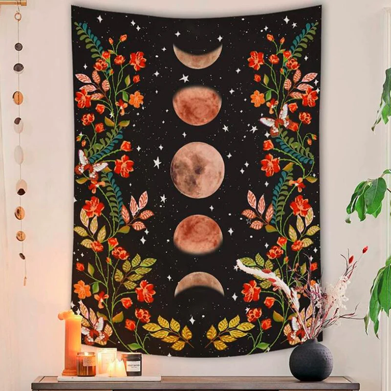 Гобелен с Луной цветы настенный звездное небо одеяло Psychedelic гобелены украшения