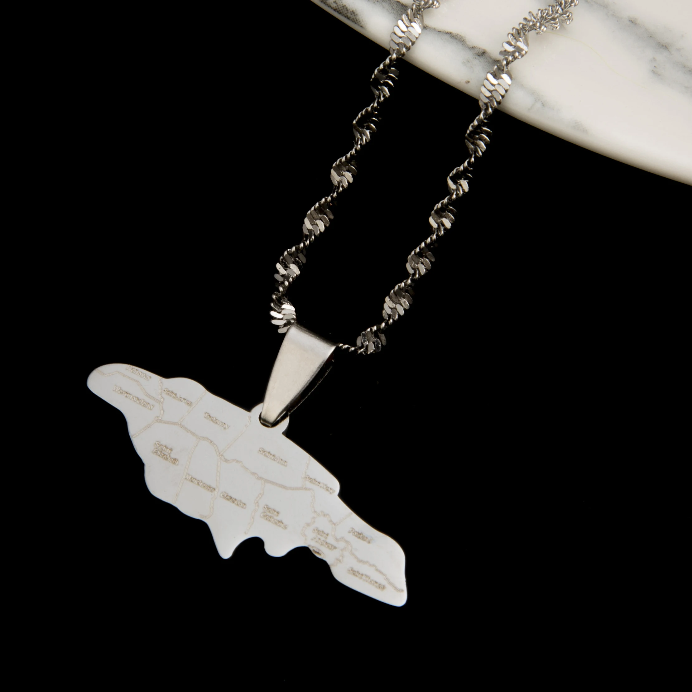 Ювелирные изделия из нержавеющей стали серебристого цвета с картой