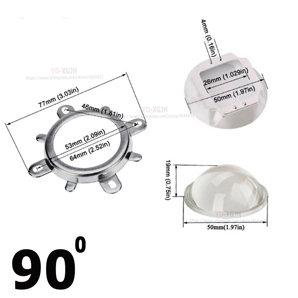 Светодиодный объектив из оптического стекла 44 мм + рефлекторный коллиматор