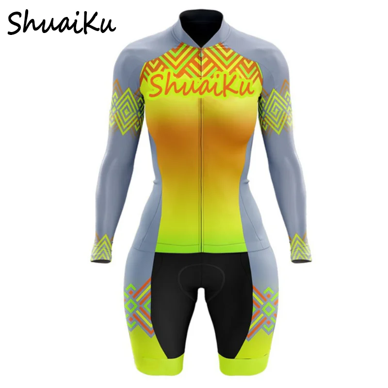 

2021 Women Summer Triathlon Long Sleeves Bicycle Skinsuit MTB Cycling Outdoor Sports Wear Riding Jumpsuit Body Suit Breathable