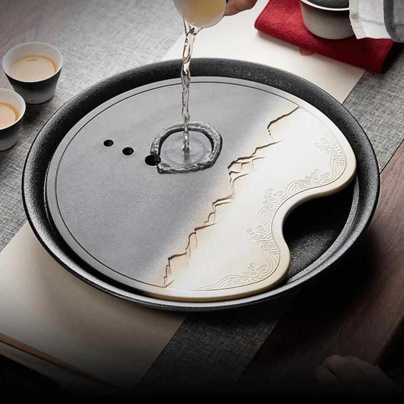 

Water Storage Tea Trays Coasters Serving Tray Chinese Kung Fu Round Ceramic Tea Tray Decorative Bandejas De Madera Teaware Tools
