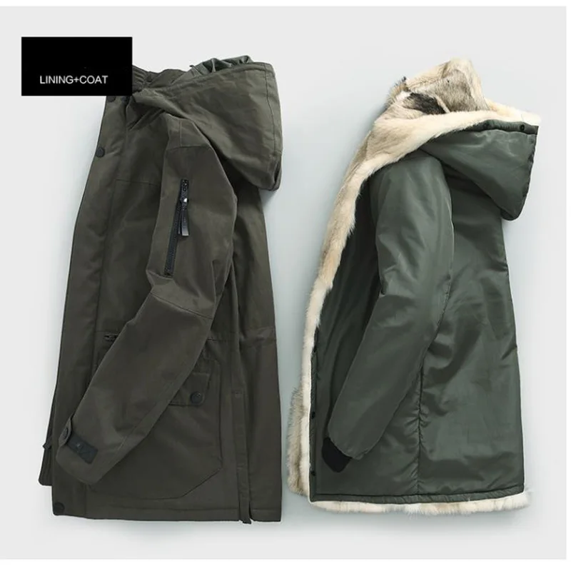 MOOWNUC men hooded jackets 2019 new arrival winter high quality warm wolf fur liner men's parkas plus-size M-5XL | Мужская одежда