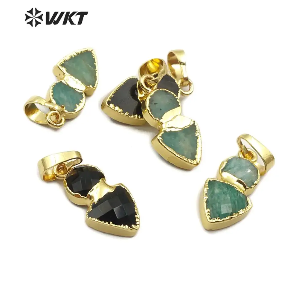 WT-P1489 New Arrived! charm irregular shape with gold Pendant natural green black stone Chain women fashion jewelry Made | Украшения и
