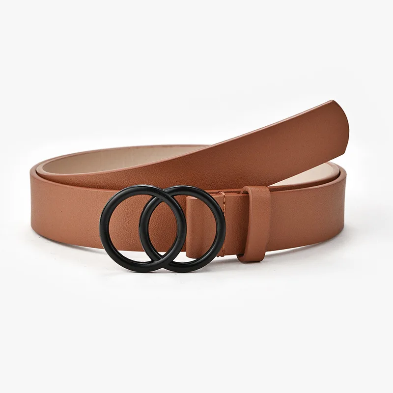 

Fashion Leather Waist Belts Women For Jeans Double Ring Buckle Ladies Belt For Dresses Black Women Belt Wild Waistband Ladies