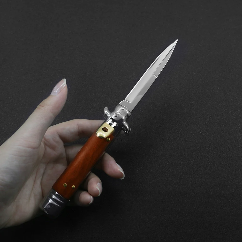 

SF B053 Mini Outdoor OTF Hunting Automatic AKC Survival Knife 440 Mirror Blade Color Wood Handle Kitchen Dinner Cutter
