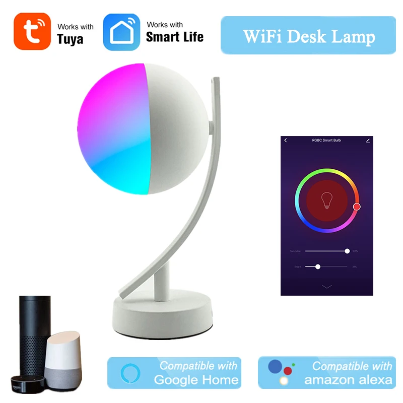 

Настольная лампа Smart Life с Wi-Fi, 16 миллионов цветов, таймер беспроводного управления, ночсветильник совместимый с Alexa, RGB с регулируемой яркость...