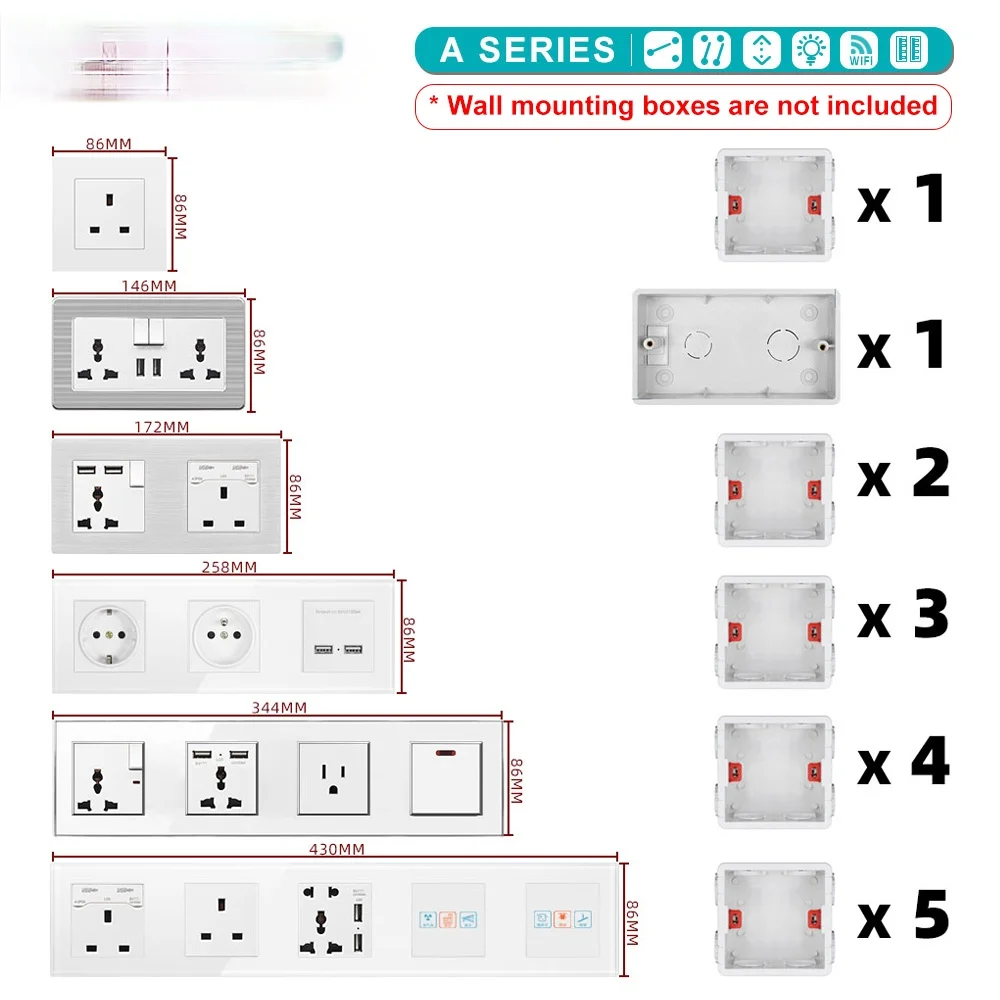 

2gang power socket,16A electrical plug grounded Hide LED indicator ,double socket with usb, 146*86mm pc wall socket