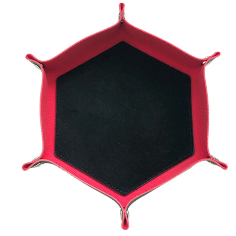 

N58B Dice Tray Set Foldable Dice Trays Hexagon Dice Rolling Tray PU Leather Dice Holder for Dice Games Other Table Games