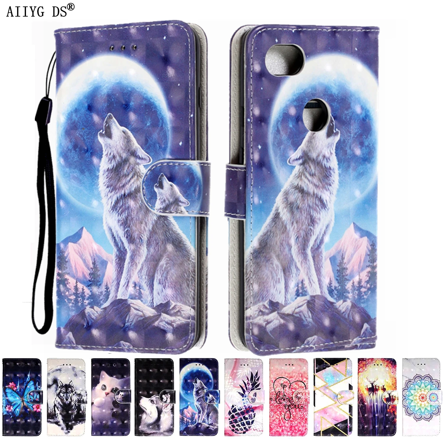 Роскошный кожаный чехол книжка с 3d рисунком для Google Pixel 3A XL кошелек отделениями