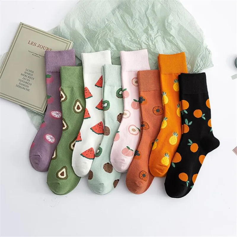 

Новые Мультяшные хлопковые носки с фруктами, арбузом, лимоном, авокадо, оригинальные зимние теплые носки в Корейском стиле, модная уличная о...
