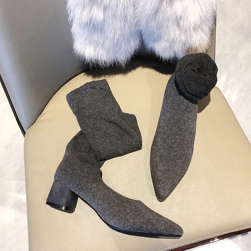 ASUMER/Лидер продаж Сапоги выше колена Черные эластичные сапоги на толстом высоком