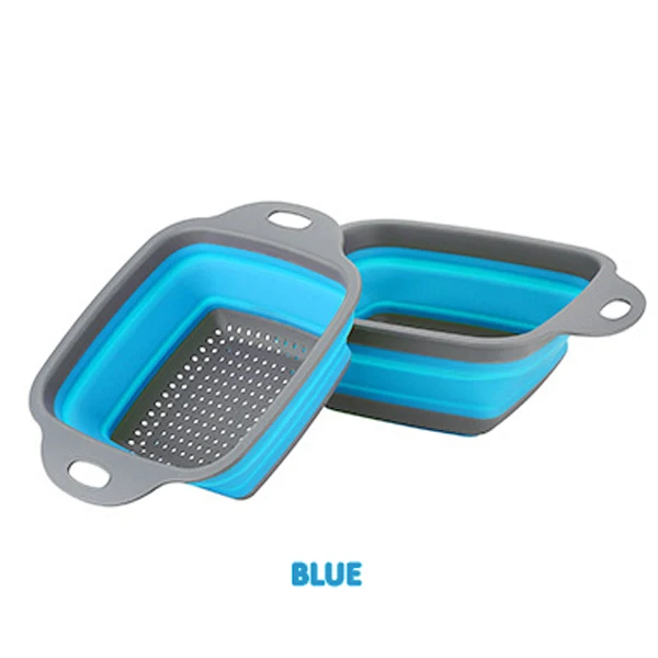 Blue Квадратный складной дуршлаг-Пищевая силиконовая сито для пищевых продуктов с ручками Складная паста фруктовые овощи кухонный гаджет сушилка - Цвет: Blue