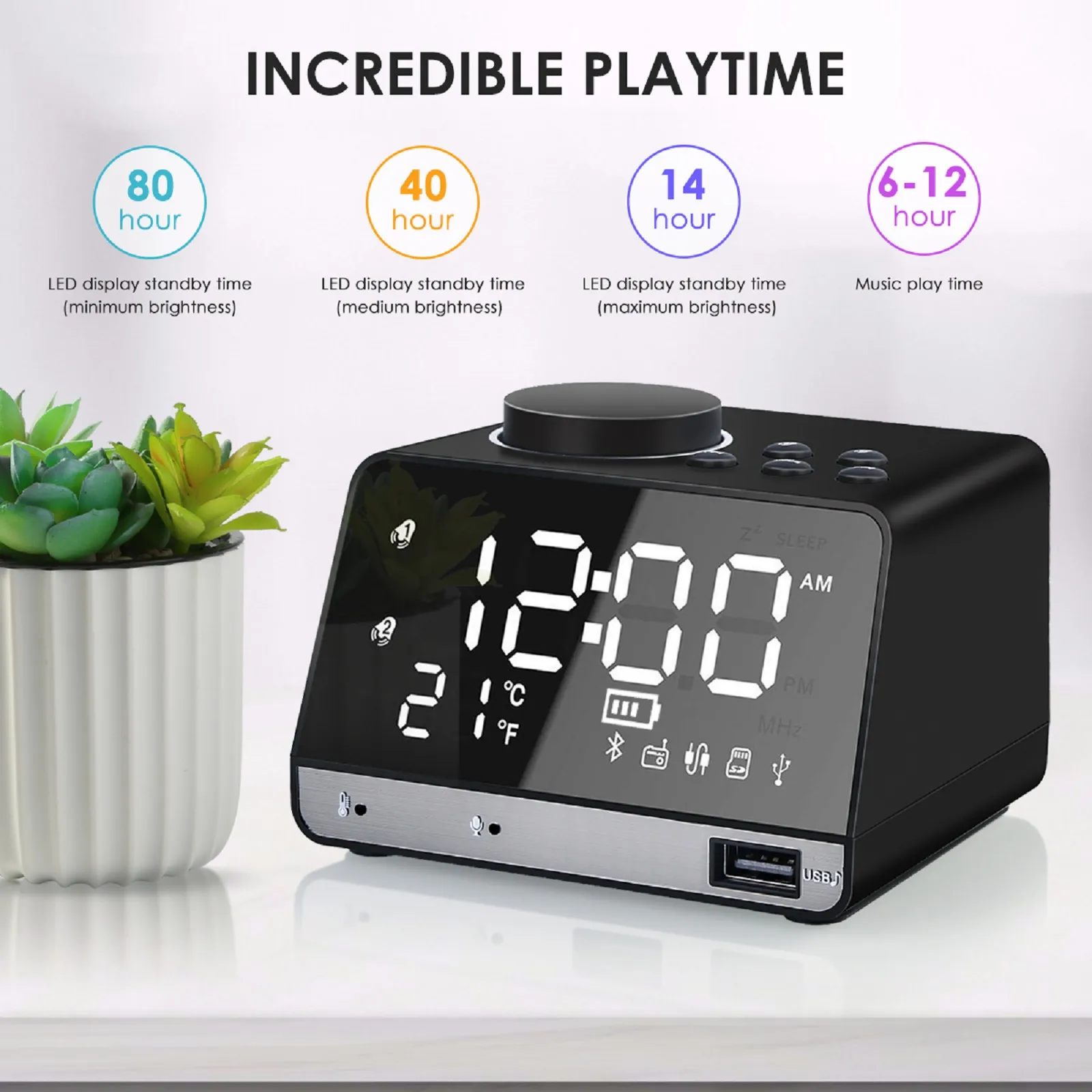 

Wireless BT Speaker Multi-function Mirror Alarm Clock Music Speaker FM Radio Support AUX TF Card Music Play