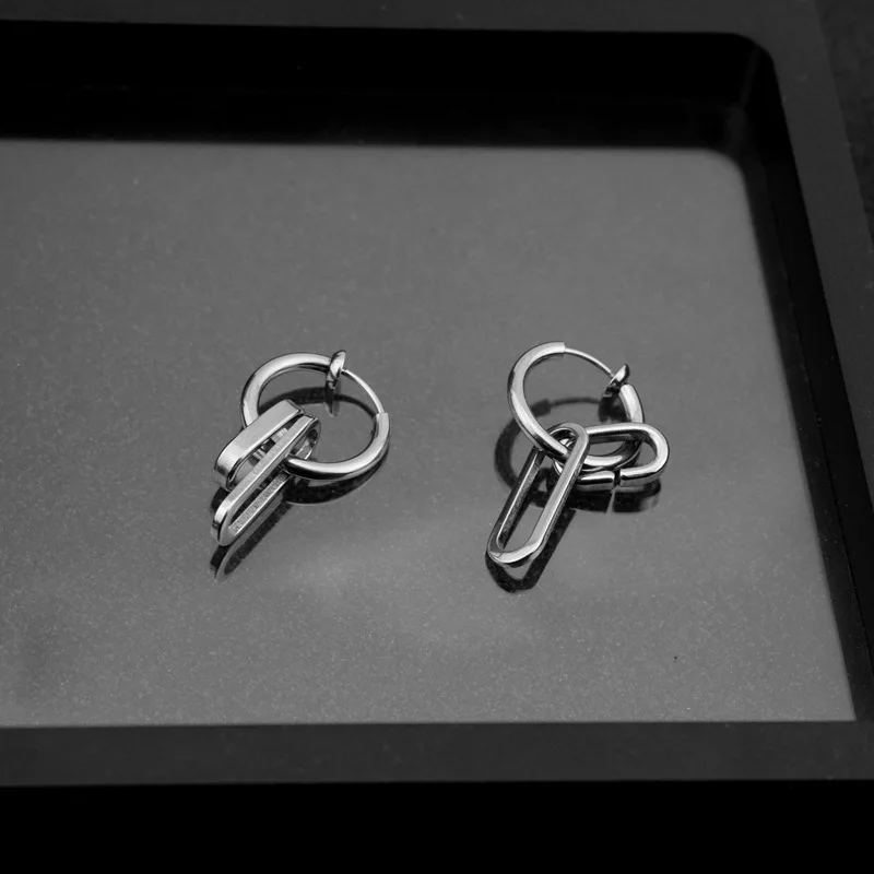 Простые двойные овальные серьги-гвоздики из нержавеющей стали модные корейские