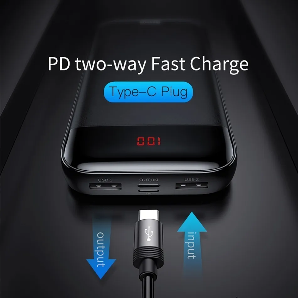 Baseus 20000 мАч Внешний аккумулятор для iPhone 11 Pro Max Xiao mi 20000 мАч портативное зарядное устройство Внешний аккумулятор USB C PD быстрая Внешняя батарея