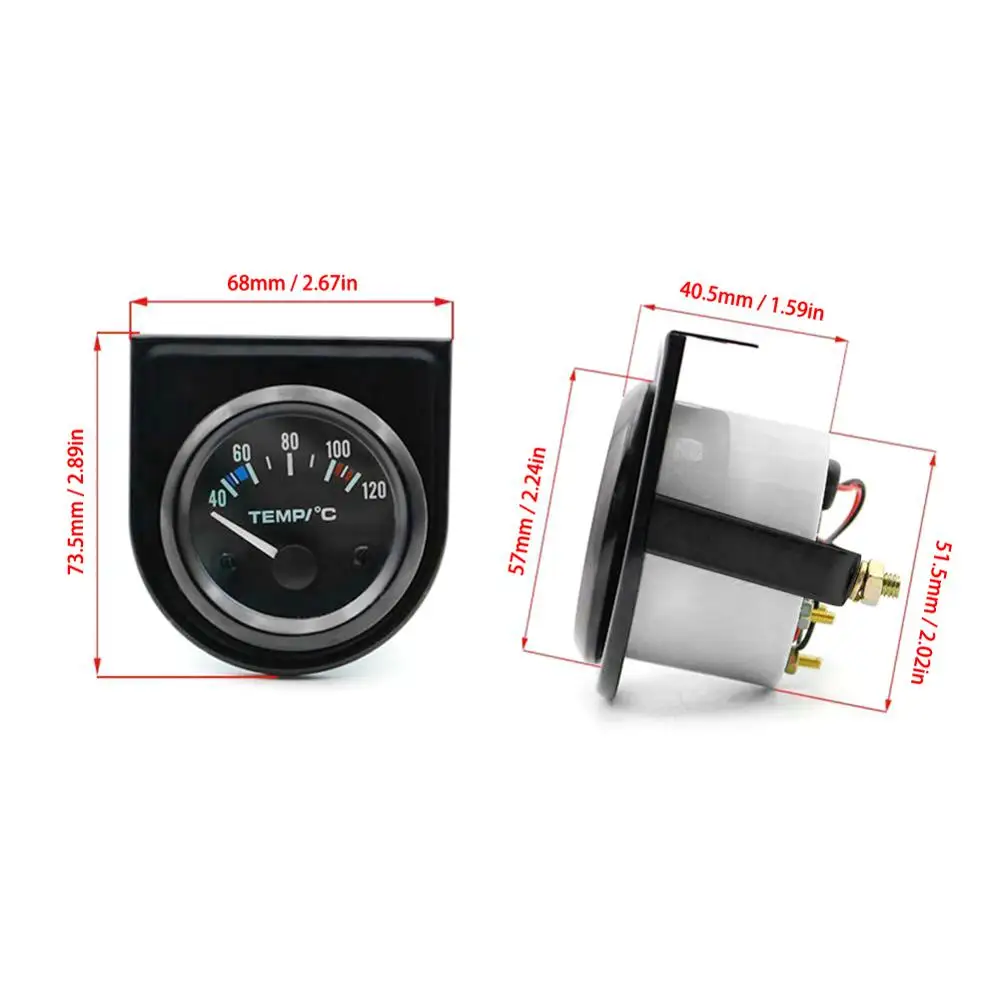 

Car Gauge 2" 52mm Water Temp Oil Temp Oil Press Fuel Volts Gauge Vehicle Meter Black Shell 12V Automobile