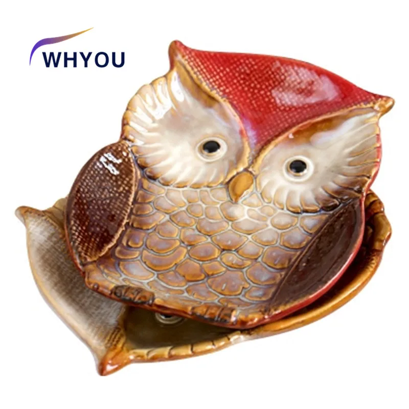 

1piece 3colors Owl Creative ceramic Ashtray home Auspicious bird style Soap box soap Holder tray Daily ornament Bathroom suite