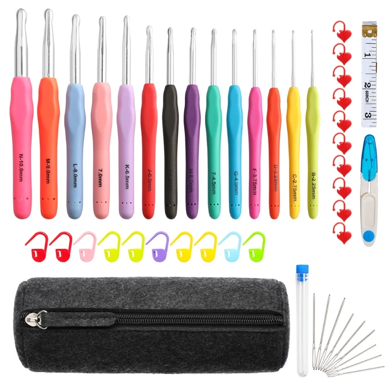 

14Pcs Crochet Hooks Set Large Eye Blunt Needles Marking Clips Tools DIY Yarn Knitting with Storage Case