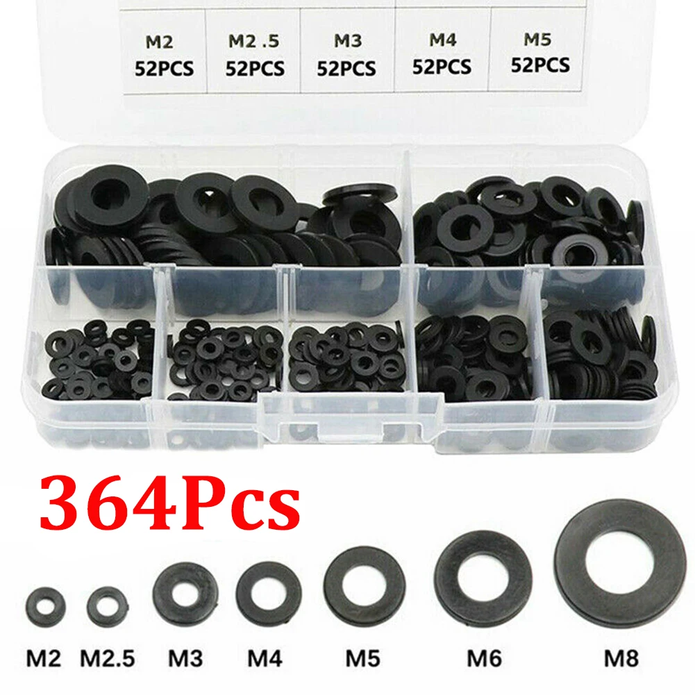 

364pcs/Set Black Nylon Rubber Flat Ring Repair Washer Furniture Gasket Kit For Metric M2-M8 Wholesale Quick delivery CSV
