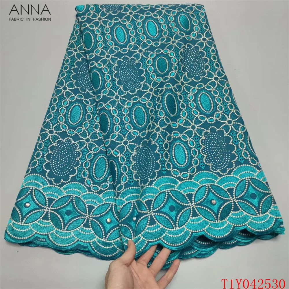

Anna 100% cotton yellow nigerian dry lace with stones high quality embroidery french net tulle fabrics 5 yards/pce for sewing