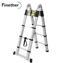 Finether 3,8 м портативная сверхмощная многоцелевая алюминиевая складная телескопическая каркасная лестница с петлями для дома Лофт офиса