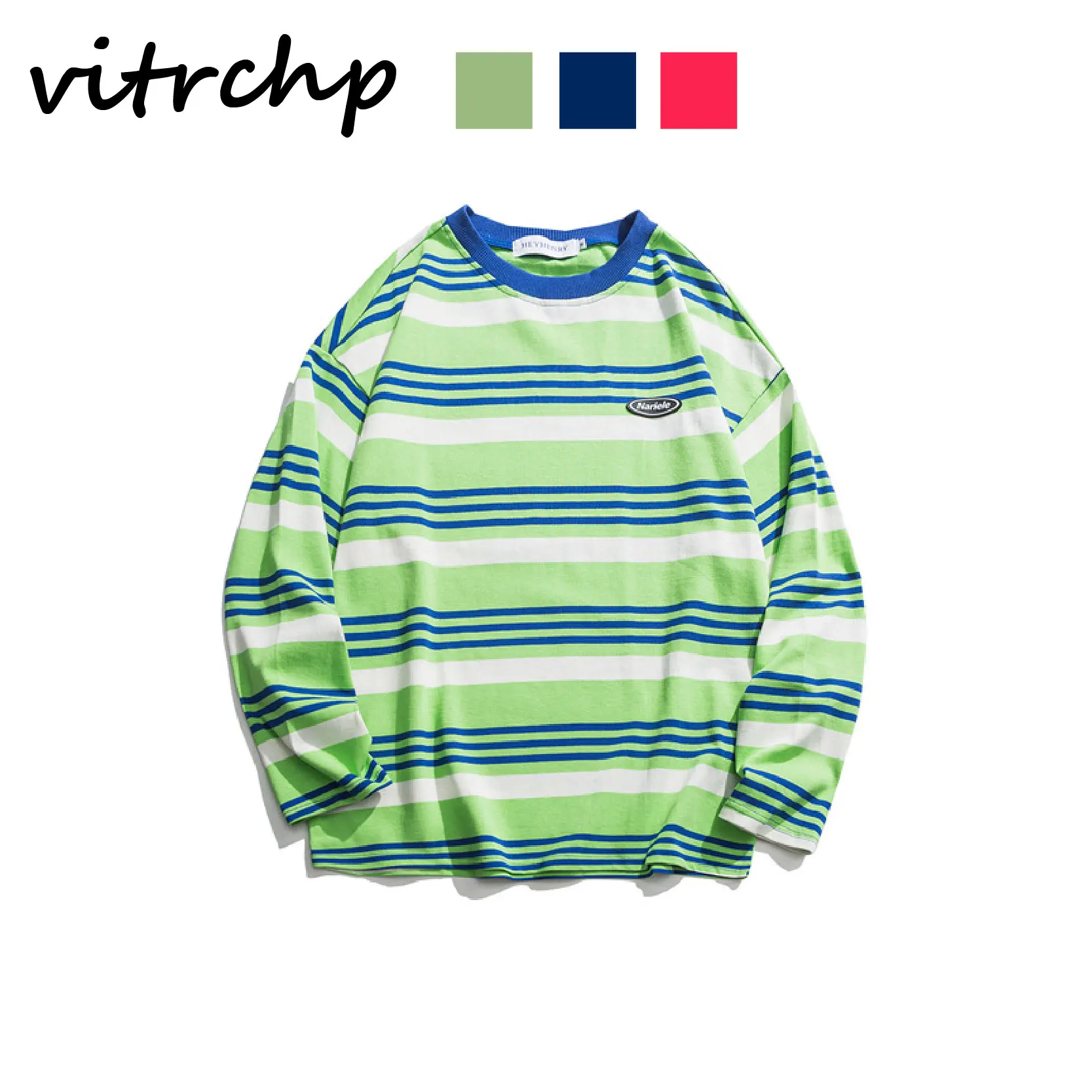 

2021 VITRCHP Men Harajuku Lattice Stitching Shirt For Couples Striped Version Casual Streetwear Long Sleeve Vintage Fashion