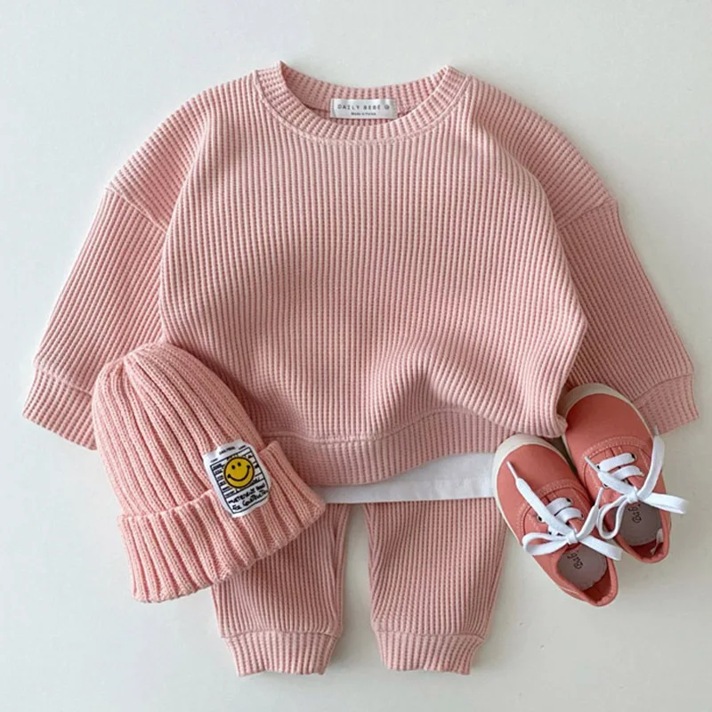 

Korean Style Baby Cotton Kintting Clothing Sets Kids Boys Girls Spring Autumn Loose Tracksuit Pullovers Tops+Pants Sets