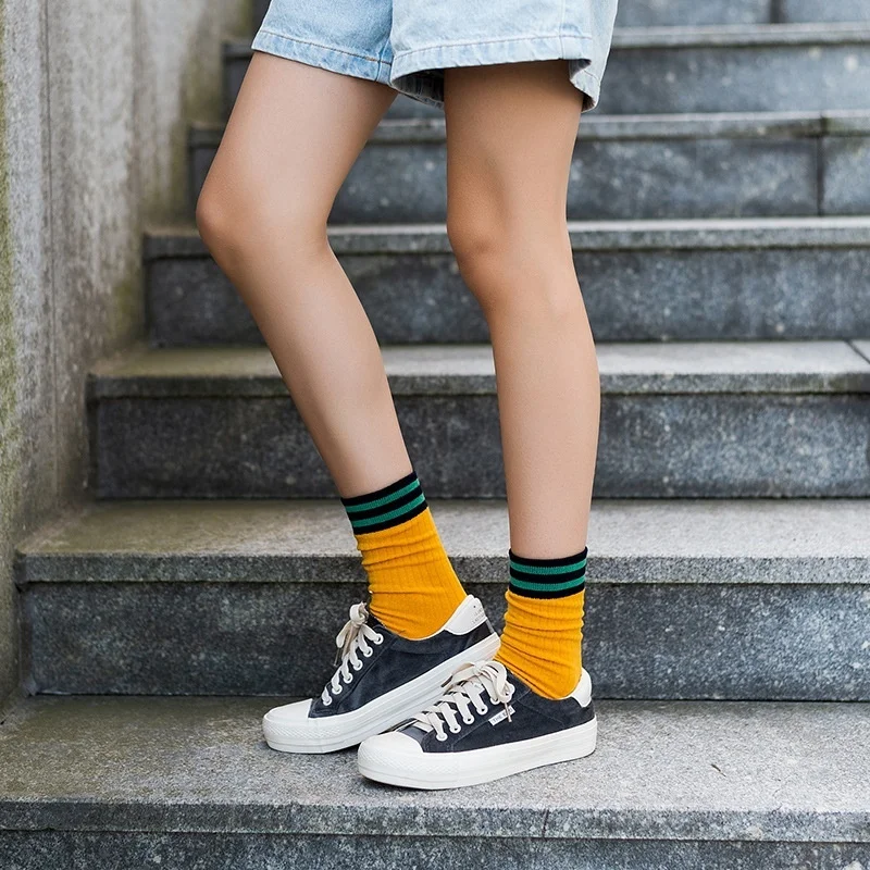 

Women Autumn Winter Fashion Women's Socks Striped Parallel Bars Women's Socks Retro Wild Calf Socks Cotton Cute Socks warmer