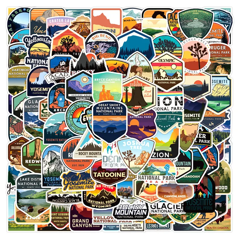 

100pcs/pack Outdoors Camp National Park Lable Stickers For Refrigerator Car Helmet DIY Gift box Bicycle Guitar Notebook Skate