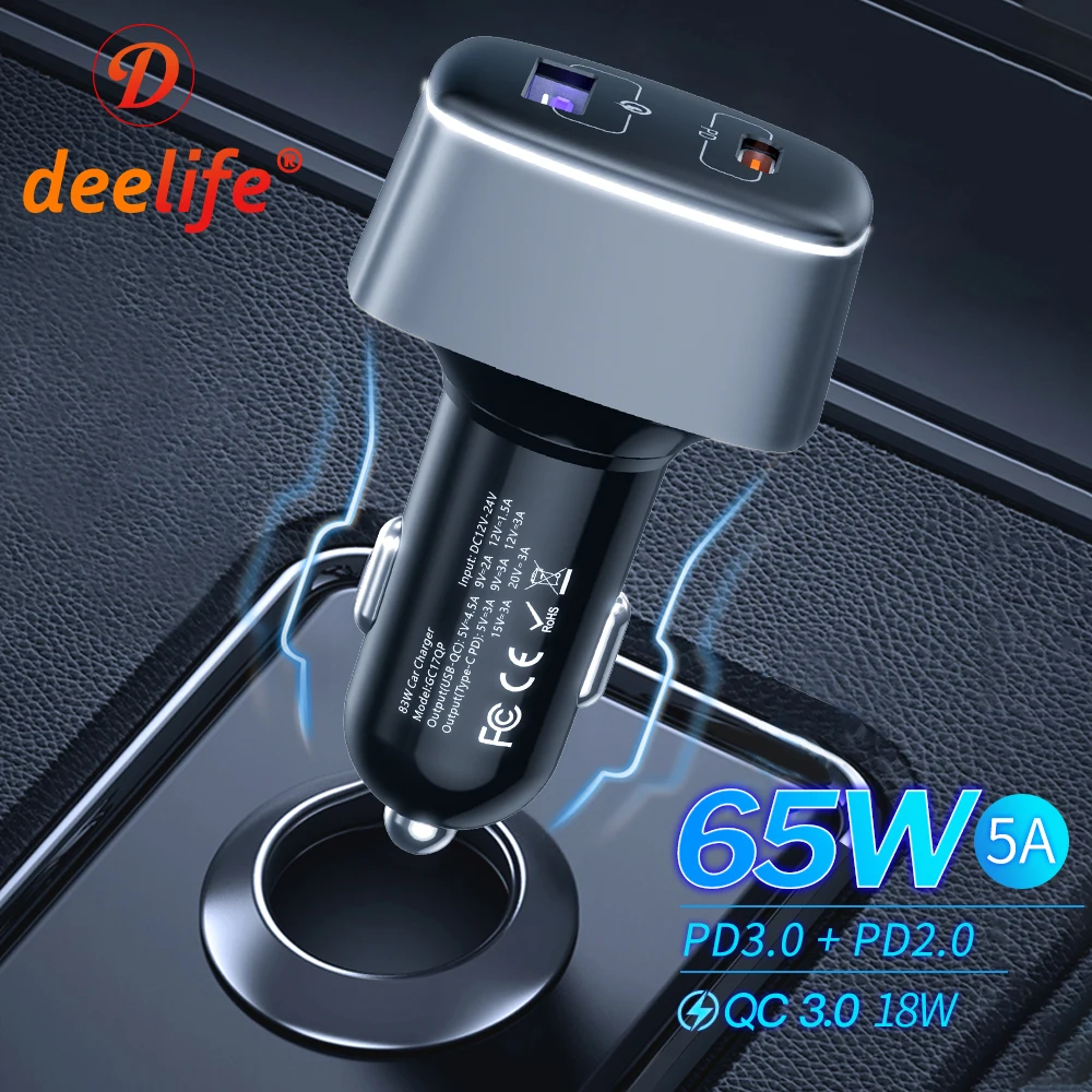 

Deelife Fast Charging Car Charger 12 V 24V Cigarette Lighter for Laptop Mobile Phone Power Adapter