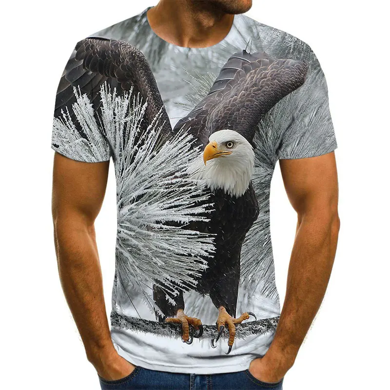 

2021 New Summer Fashion 3D Printing Eagle Oversize T-shirt Men Short Sleeve Tees Casual Round Neck Cool Street Style Clothes
