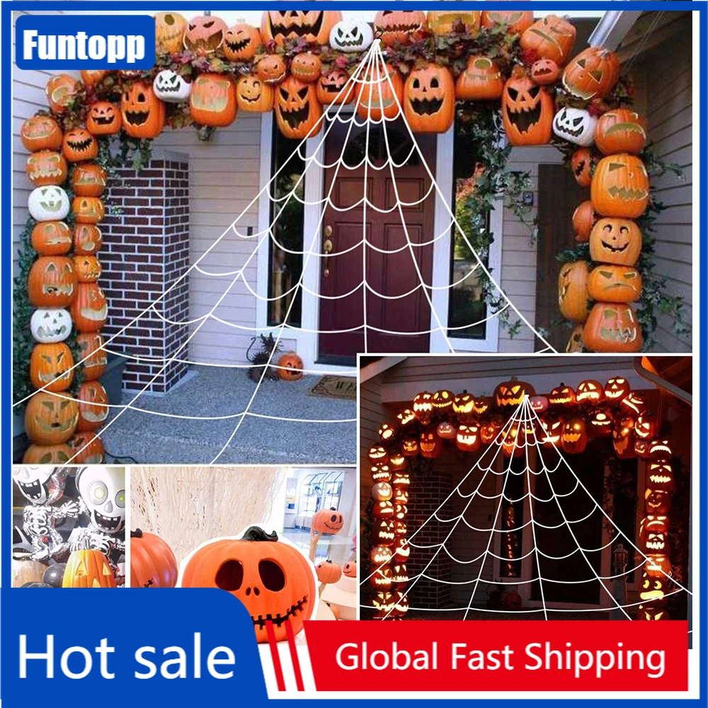 

Halloween Decorations Spider Web with Gutter Hook Set 5M/7M Giant Outdoor Party Yard Triangular Spider Web Decor Stretch Cobwe